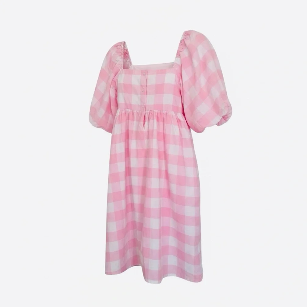 Janie and Jack Pink Gingham Dress | Puff Sleeve | 100% Cotton - Picture 2 of 2